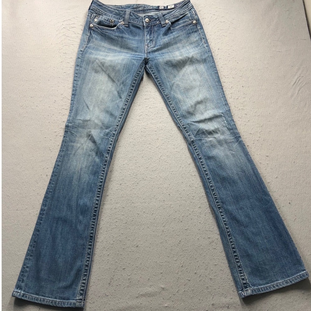 Miss Me Bootcut Jeans Size 30 Medium Wash Embroidered Cross Sequin JP6169B Blue